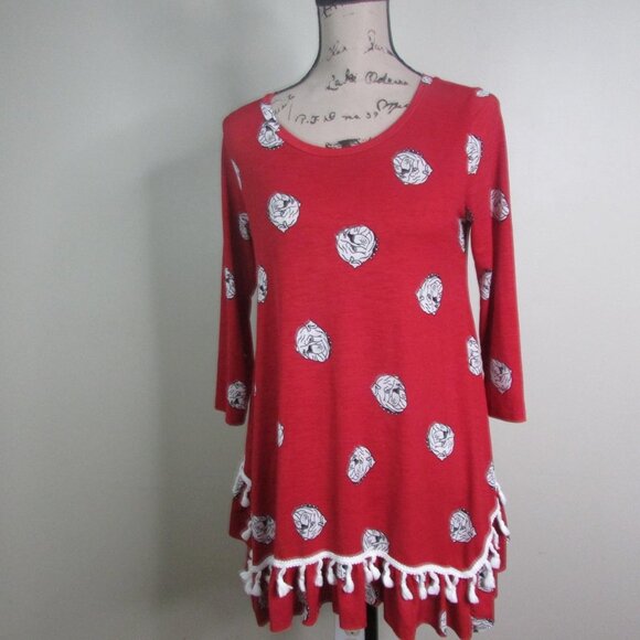 Tunic Top S Bulldogs Red Fringe 3/4 Sleeve - Picture 2 of 10